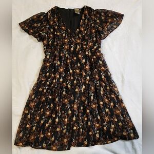 Taylor Black and Brown Floral Midi Dress, NWT, Size 2‎